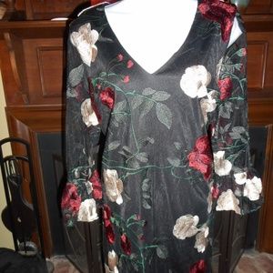 NWT Floral Embroidered Black dress, 4